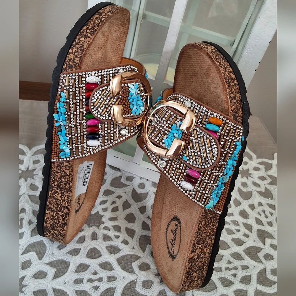 ATALINA, NWT,  5.5, Woman's Multi-Colored Embellished Sandals - Picture 4 of 7